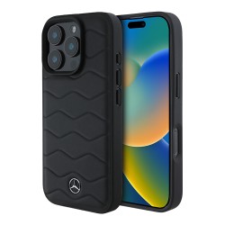 Mercedes для iPhone 16 Pro Max чехол Leather Waves Metal logo Hard Black