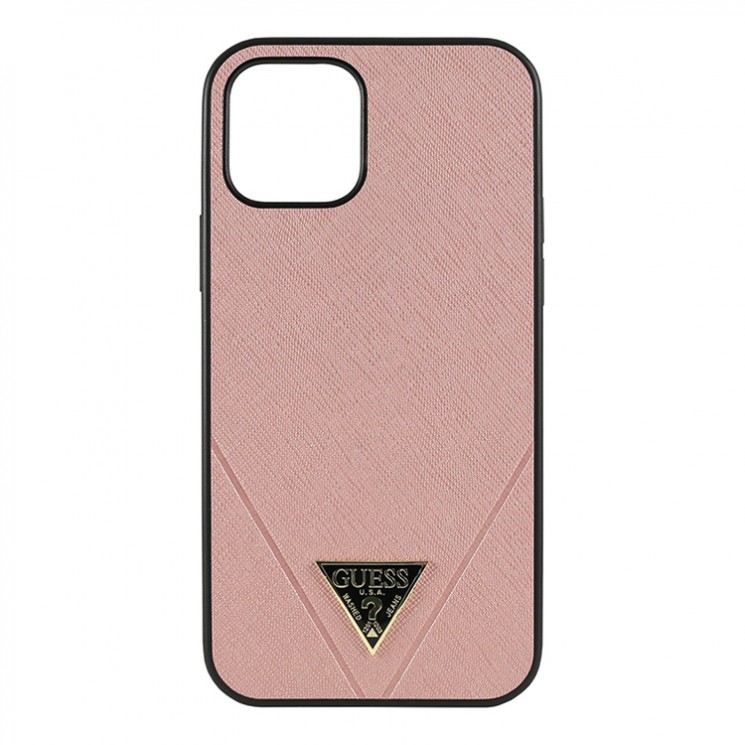 Guess Saffiano Triangle Metal logo Hard для 12 Pro Max, розовый GUHCP12LVSATMLPI