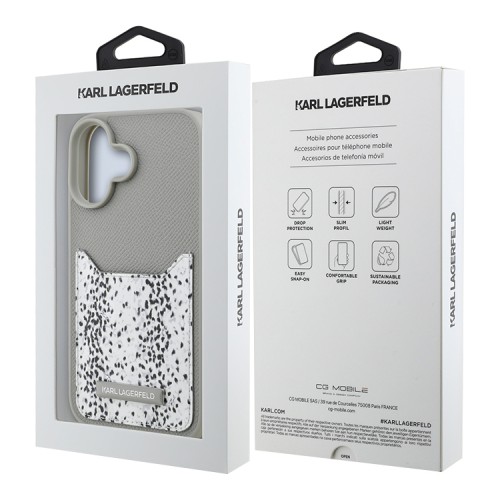 Karl Lagerfeld для iPhone 16 чехол Cardslot PU-кожа зернистая Leopard pocket Grey