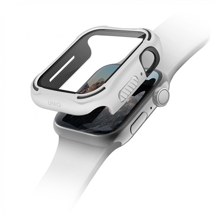 Чехол со стеклом Uniq Torres 9H glass Anti-microbial для Apple Watch 4/5/6/SE 44 мм, белый