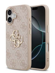 Guess для iPhone 17 чехол PU 4G Big metal logo Gold camera Hard Pink