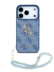 Guess для iPhone 17 Pro Max чехол PU 4G Big metal logo Hard + Pearl Hand Strap Blue