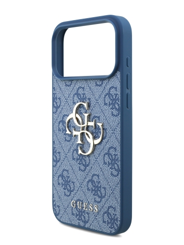 Guess для iPhone 17 Pro Max чехол PU 4G Big metal logo Hard + Pearl Hand Strap Blue