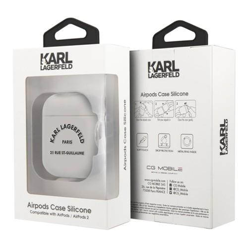 Чехол Karl Lagerfeld Silicone RSG logo с кольцом для Airpods 1/2, белый