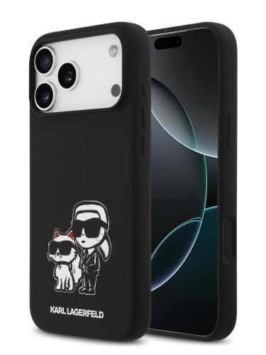 Karl Lagerfeld для iPhone 17 Pro чехол Liquid Silicone Sketch Karl & Choupette Hard Black (MagSafe)