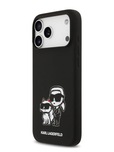 Karl Lagerfeld для iPhone 17 Pro чехол Liquid Silicone Sketch Karl & Choupette Hard Black (MagSafe)