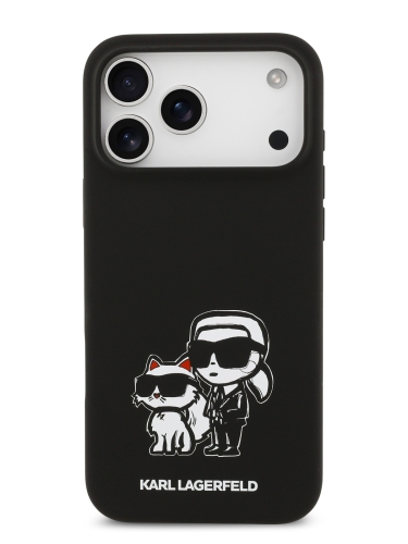 Karl Lagerfeld для iPhone 17 Pro чехол Liquid Silicone Sketch Karl & Choupette Hard Black (MagSafe)