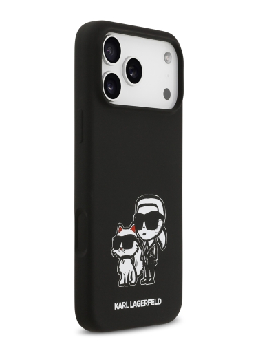Karl Lagerfeld для iPhone 17 Pro чехол Liquid Silicone Sketch Karl & Choupette Hard Black (MagSafe)