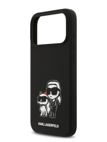 Karl Lagerfeld для iPhone 17 Pro чехол Liquid Silicone Sketch Karl & Choupette Hard Black (MagSafe)