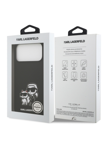 Karl Lagerfeld для iPhone 17 Pro чехол Liquid Silicone Sketch Karl & Choupette Hard Black (MagSafe)