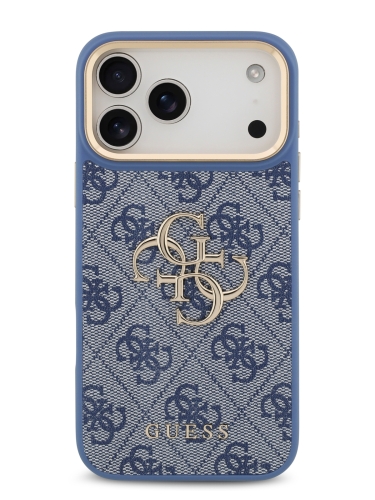Guess для iPhone 17 Pro Max чехол Crossbody PU 4G Big metal logo Gold camera Hard + Strap Blue