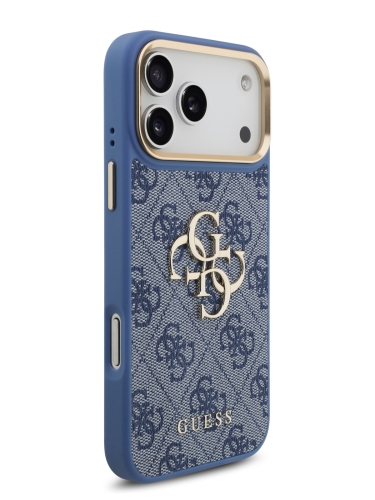 Guess для iPhone 17 Pro Max чехол Crossbody PU 4G Big metal logo Gold camera Hard + Strap Blue