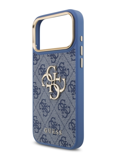 Guess для iPhone 17 Pro Max чехол Crossbody PU 4G Big metal logo Gold camera Hard + Strap Blue