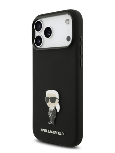 Karl Lagerfeld для iPhone 17 Pro Max чехол Liquid silicone NFT Karl Ikonik Metal pin & Camera Hard Black