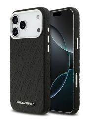 Karl Lagerfeld для iPhone 17 Pro чехол PU Full Wrapped Repeated logo Metal Cam Hard Black (MagSafe)