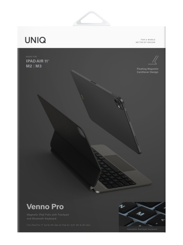 Uniq беспроводная клавиатура VENNO Pro (анг) Magnetic keyboard iPad 11 (2025)/10.9 (2022) Black