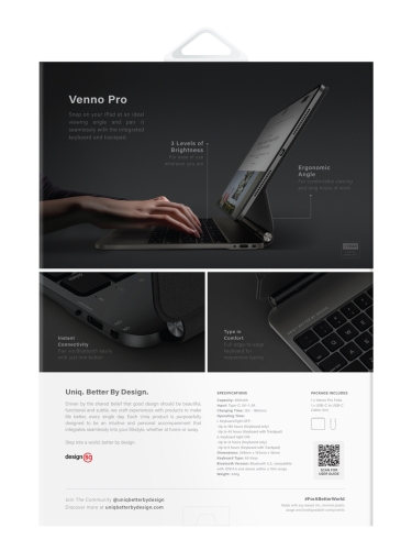 Uniq беспроводная клавиатура VENNO Pro (анг) Magnetic keyboard iPad 11 (2025)/10.9 (2022) Black