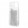 Чехол Guess Liquid glitter 4G Big logo Hard для iPhone 13 mini, серебристый