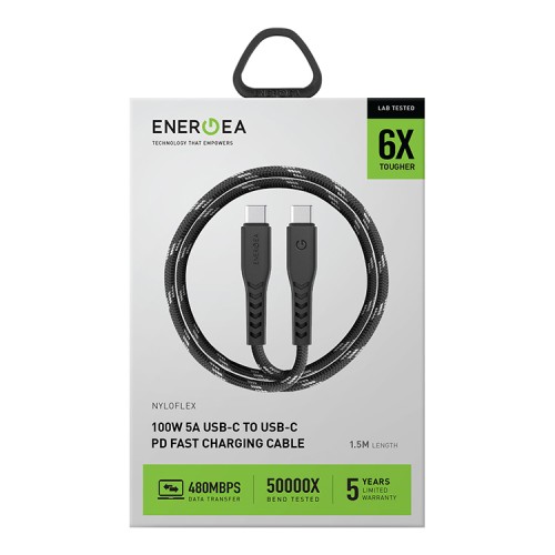 Кабель EnergEA NyloFlex Type-C на Type-C 5A (1.5 м), черный