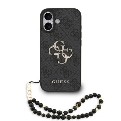 Guess для iPhone 17 чехол PU 4G Big metal logo Hard + Pearl Hand Strap Black