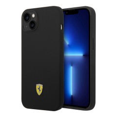 Чехол Ferrari Liquid Silicone with metal logo Hard для iPhone 14, черный