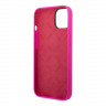 Чехол Guess Liquid Silicone Gold Metal logo для iPhone 14, фуксия