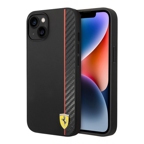Чехол Ferrari PU Smooth/Carbon Vertical with metal logo Hard для iPhone 14 Plus, черный