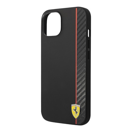 Чехол Ferrari PU Smooth/Carbon Vertical with metal logo Hard для iPhone 14 Plus, черный