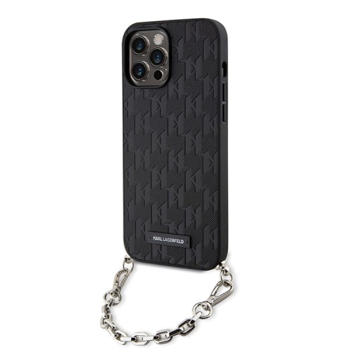 Чехол Lagerfeld PU Saffiano Monogram + Wrist chain Hard для iPhone 13 Pro Max, черный