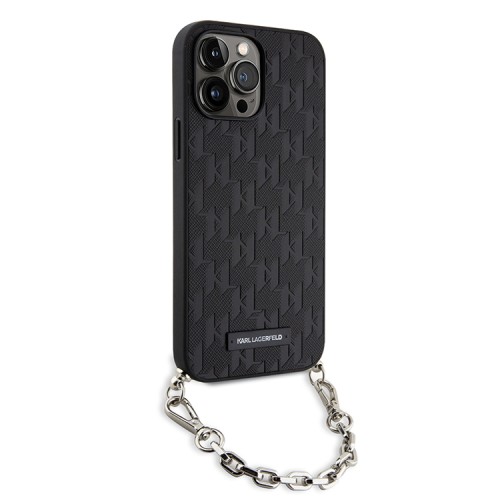 Чехол Lagerfeld PU Saffiano Monogram + Wrist chain Hard для iPhone 13 Pro Max, черный
