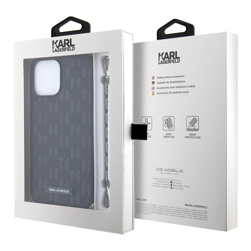 Чехол Lagerfeld PU Saffiano Monogram + Wrist chain Hard для iPhone 13 Pro Max, черный