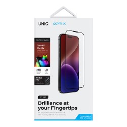 Uniq стекло для iPhone 15 Pro Max OPTIX Vivid (true colors Anti-dust) Clear/Black (+installer)