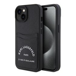 Karl Lagerfeld для iPhone 15 чехол Cardslot PU Saffiano RSG 3D rubber logo Hard Black