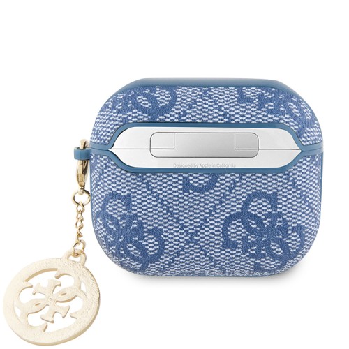 Guess для Airpods 3 чехол PU leather 4G with metal logo and Diamond charm Blue