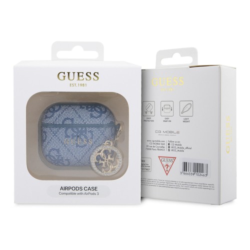 Guess для Airpods 3 чехол PU leather 4G with metal logo and Diamond charm Blue