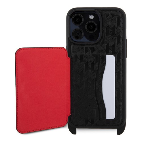 Karl Lagerfeld для iPhone 15 Pro чехол Crossbody cardslot PU Monogram Plate logo Hard Black