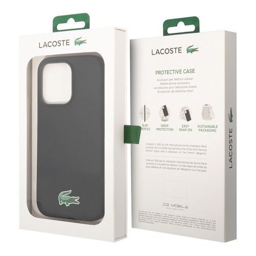 Lacoste для iPhone 15 Pro Max чехол Liquid silicone Croc Logo Hard Black (MagSafe)