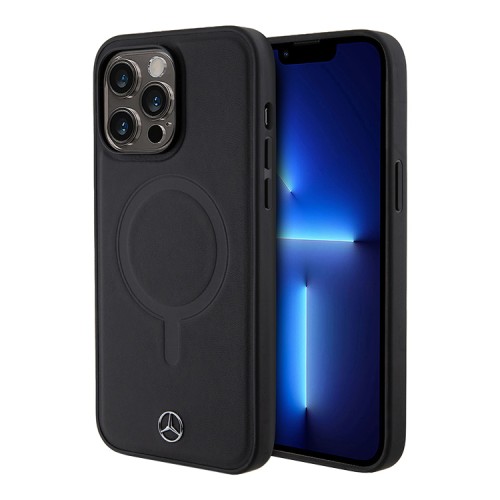 Mercedes для iPhone 14 Pro Max чехол Leather Plain Smooth with Ring Hard Black (MagSafe)