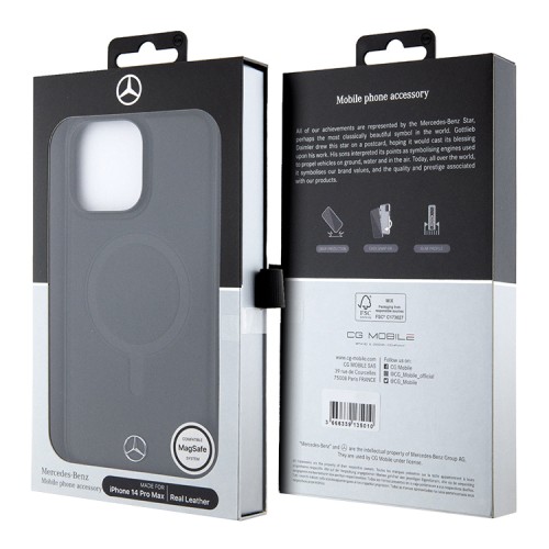 Mercedes для iPhone 14 Pro Max чехол Leather Plain Smooth with Ring Hard Black (MagSafe)