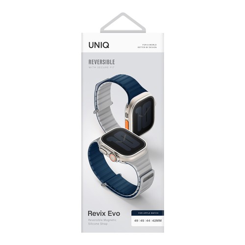 Uniq для Apple Watch 49-46-45-44 mm ремешок Revix EVO reversible Magnetic Royal Blue/Chalk
