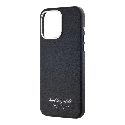 Karl Lagerfeld для iPhone 15 Pro Max чехол PU Full Wrapped Grained leather & Metal Camera Hard Black