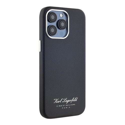 Karl Lagerfeld для iPhone 15 Pro Max чехол PU Full Wrapped Grained leather & Metal Camera Hard Black
