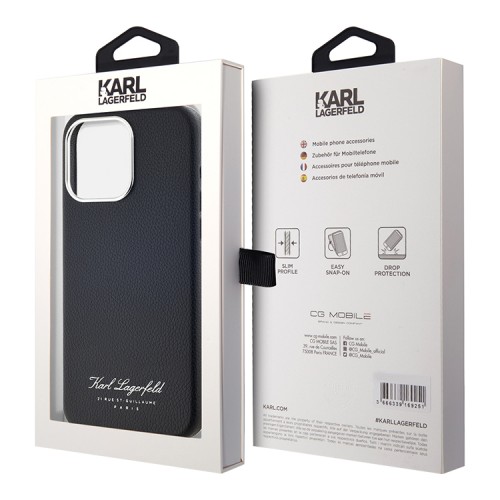 Karl Lagerfeld для iPhone 15 Pro Max чехол PU Full Wrapped Grained leather & Metal Camera Hard Black