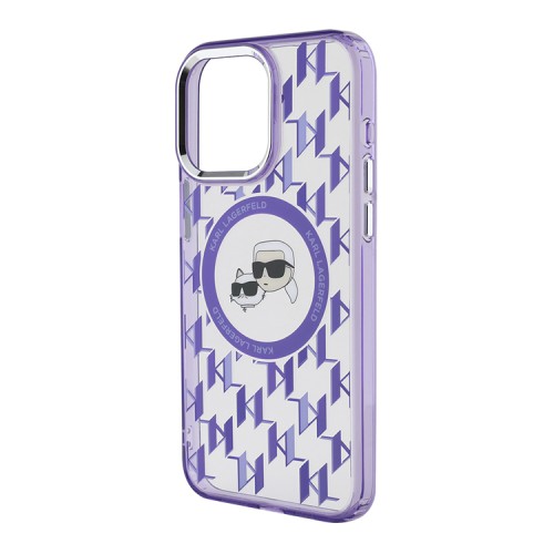 Karl Lagerfeld для iPhone 15 Pro чехол PC/TPU Monogram NFT Karl & Choup Metal Camera Hard Purple (MagSafe)
