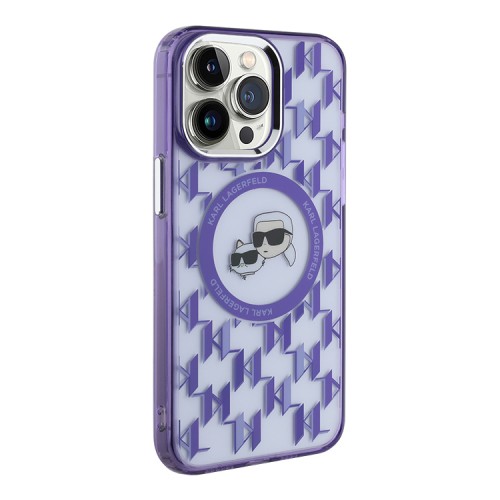 Karl Lagerfeld для iPhone 15 Pro чехол PC/TPU Monogram NFT Karl & Choup Metal Camera Hard Purple (MagSafe)