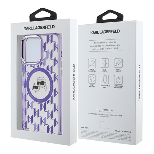 Karl Lagerfeld для iPhone 15 Pro чехол PC/TPU Monogram NFT Karl & Choup Metal Camera Hard Purple (MagSafe)