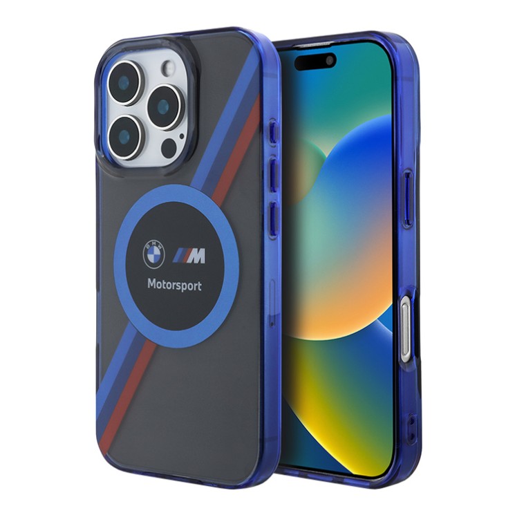 BMW для iPhone 16 Pro чехол Motorsport PC/TPU Circle&Tricolor, черный (MagSafe)