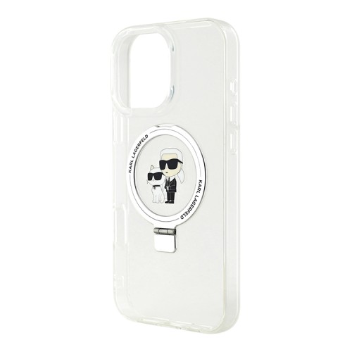 Karl Lagerfeld для iPhone 16 Pro чехол PC/TPU + Ring stand NFT Karl & Choupette Hard Transparent (MagSafe)