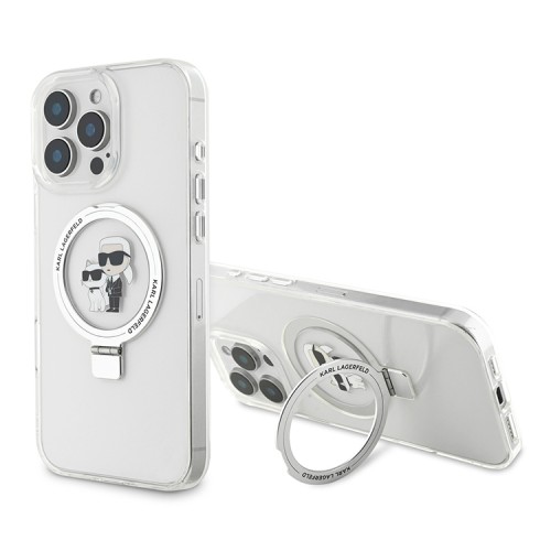 Karl Lagerfeld для iPhone 16 Pro чехол PC/TPU + Ring stand NFT Karl & Choupette Hard Transparent (MagSafe)