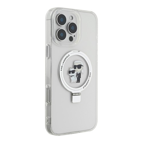 Karl Lagerfeld для iPhone 16 Pro чехол PC/TPU + Ring stand NFT Karl & Choupette Hard Transparent (MagSafe)